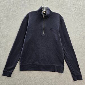 Burberry Brit Men Sweater L Blue Nova Check 1/4 Zip Logo Embroidered Pima Cotton